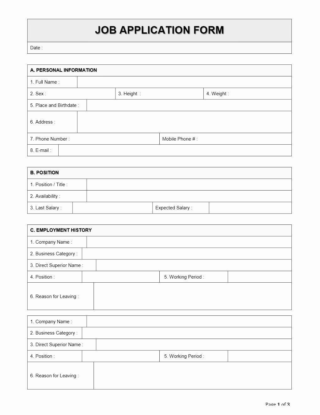 Job Application form Template Word Beautiful Employee Job Application form