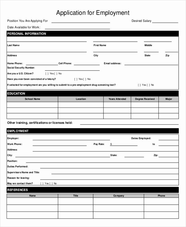 Job Application form Template Word Best Of Employment Application form Free Download