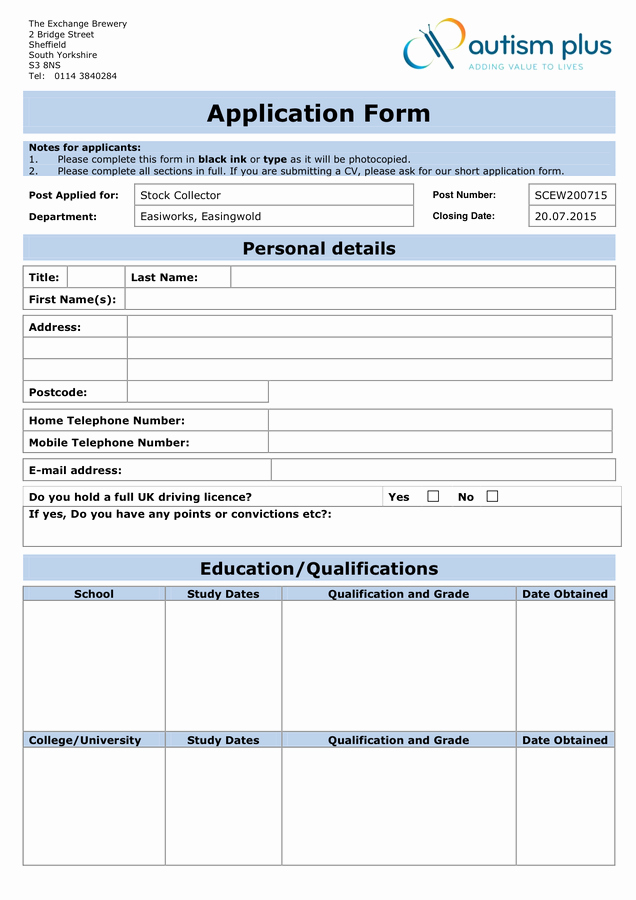 Job Application form Template Word Fresh Job Application form Template In Word and Pdf formats