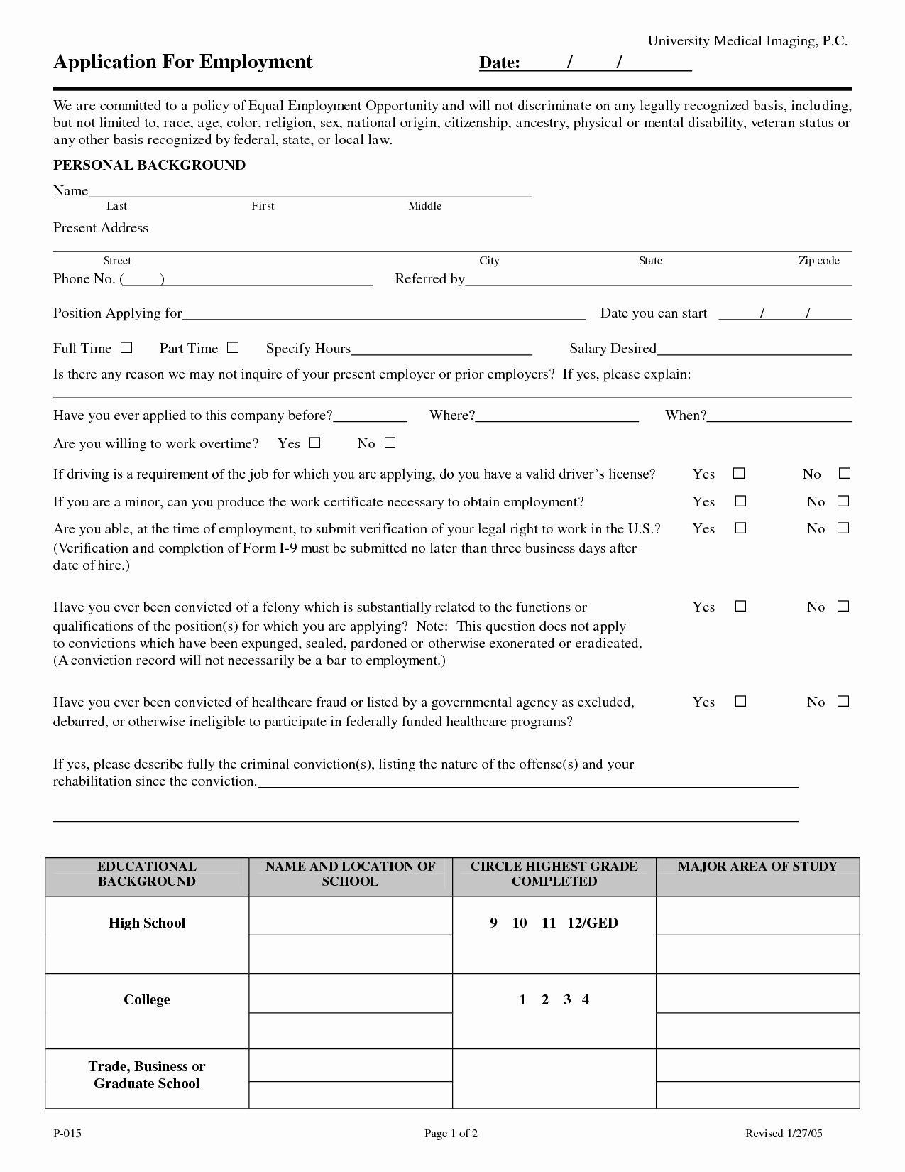 Job Application form Template Word Luxury 5 Free Blank Employment Application Template Printable