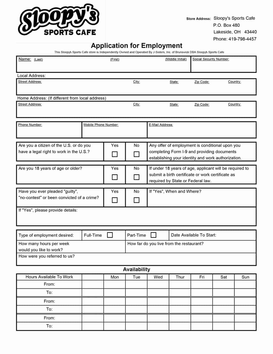 Job Application Template Microsoft Word Fresh 50 Free Employment Job Application form Templates