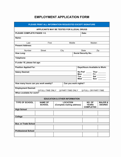 Job Application Template Microsoft Word Fresh Free Printable Job Application form Template form Generic