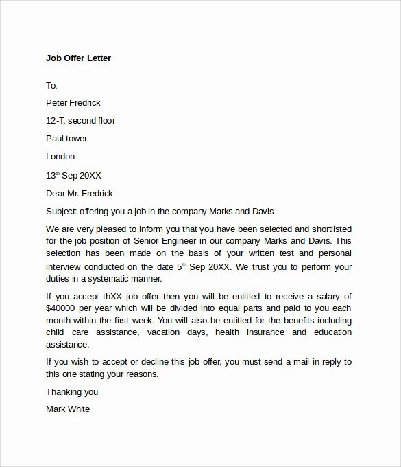 Job Offer Template Word Awesome Sample Fer Letter Template 14 Free Examples format