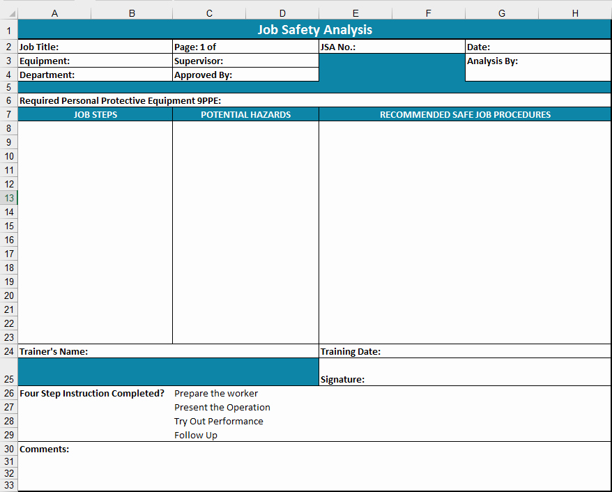 Job Safety Analysis Template Excel Elegant Job Safety Analysis