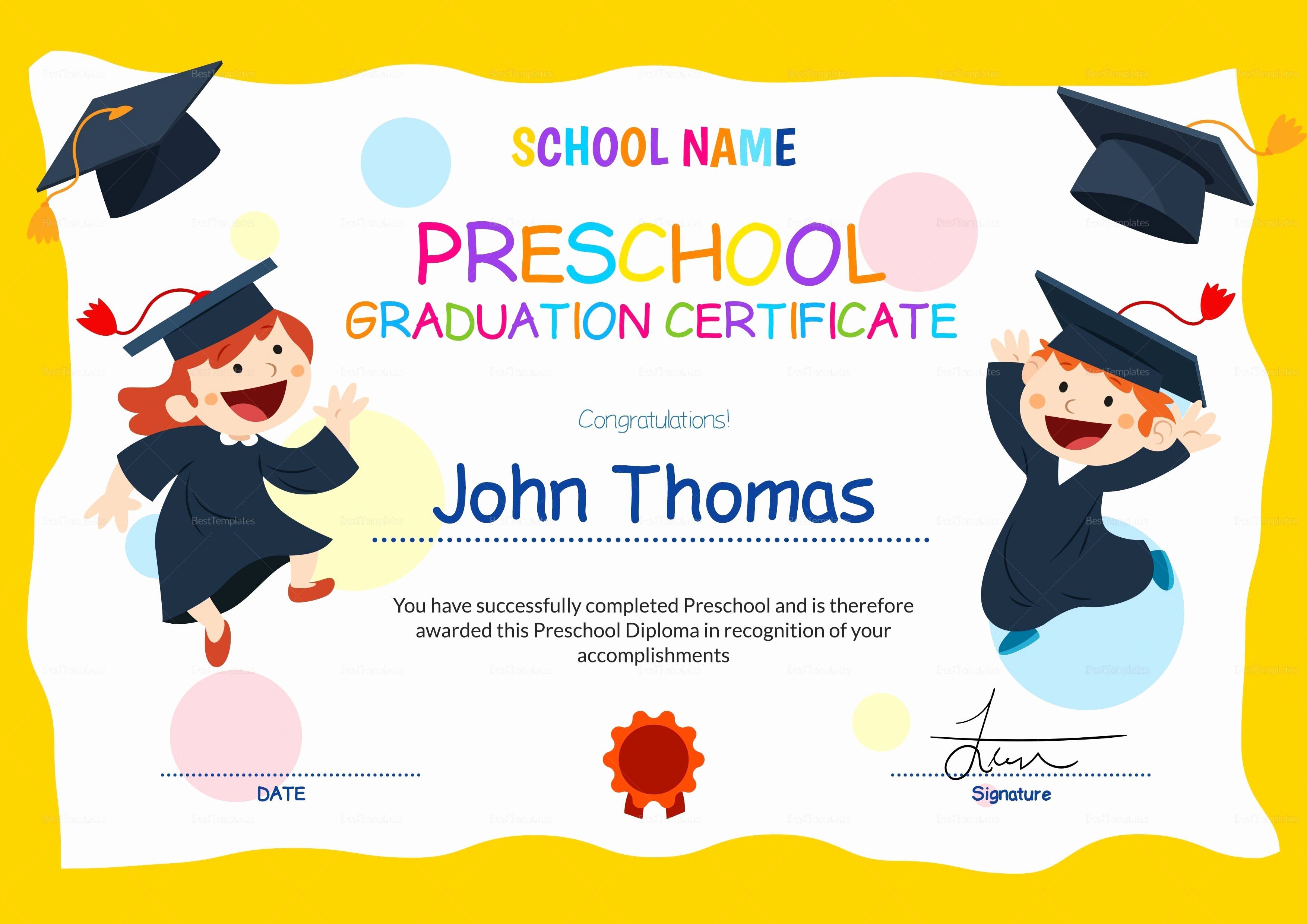 Kindergarten Graduation Program Templates Lovely 11 Preschool Certificate Templates Pdf