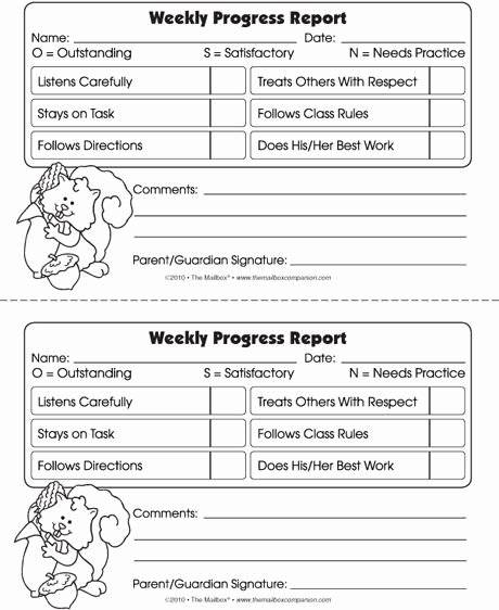 Kindergarten Progress Report Template Beautiful November Weekly Progress Report