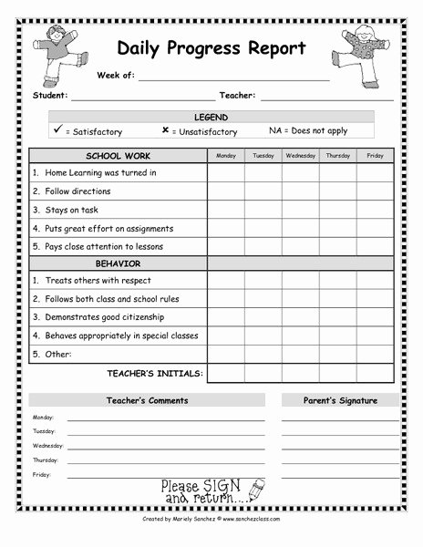 Kindergarten Progress Report Template Fresh Daily Progress Report forms Printables &amp; Template for