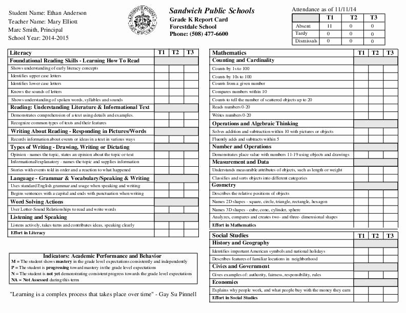 Kindergarten Progress Report Template Fresh Kindergarten Report Card