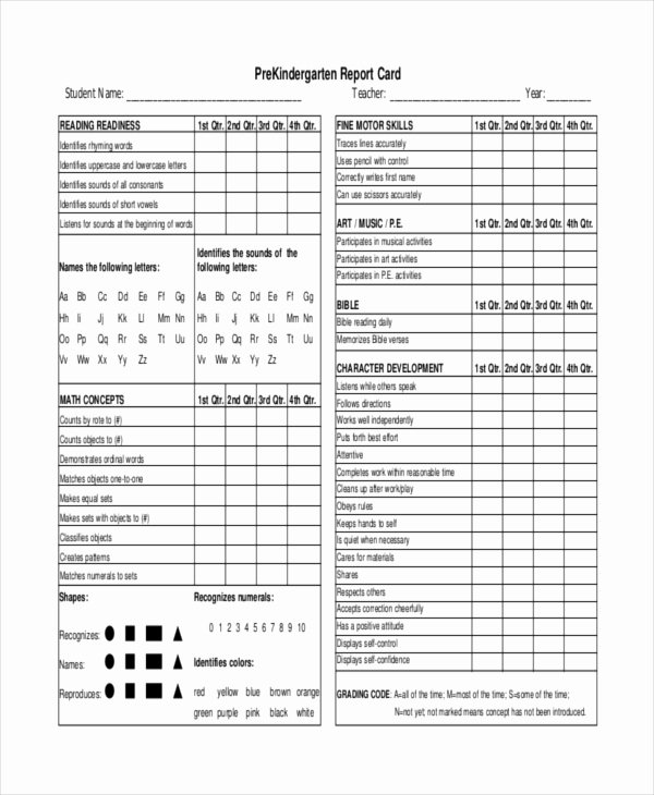 Kindergarten Progress Report Template New Report Card Template 33 Free Word Excel Documents