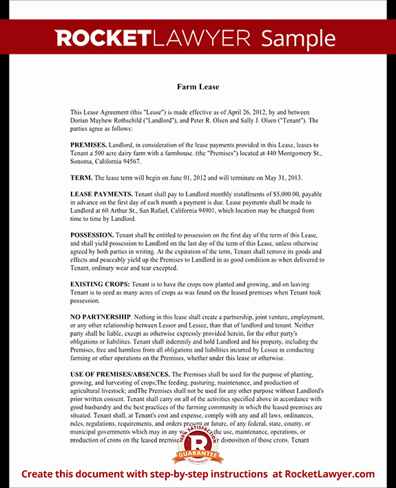 Land Lease Agreement Template Free Best Of Farm Lease Agreement Template Farm Lease form with Sample