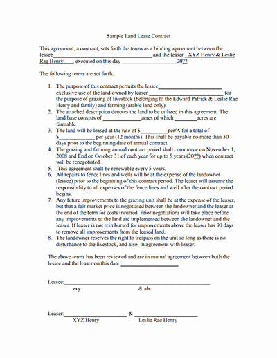 Land Lease Agreement Template Free Luxury Land Lease Agreement and Farm Land Lease Agreement