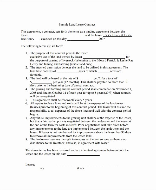 Land Lease Agreement Templates Fresh Sample Lease Agreement 23 Free Documents Download In
