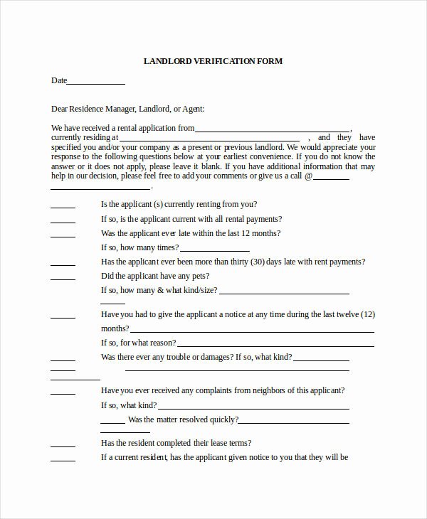Landlord Verification form Template Awesome Free 34 Verification forms In Word