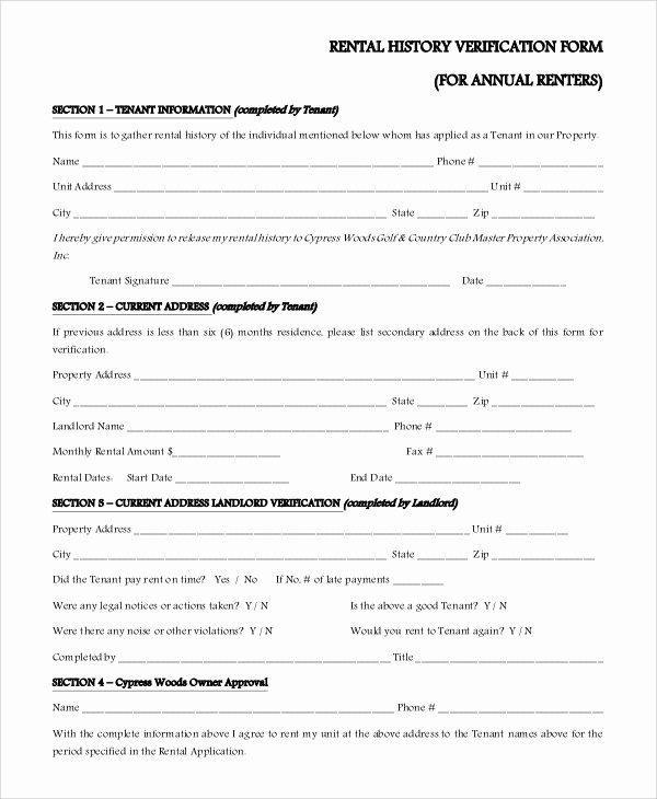 Landlord Verification form Template Beautiful Sample Rental Verification form 10 Examples In Pdf Word