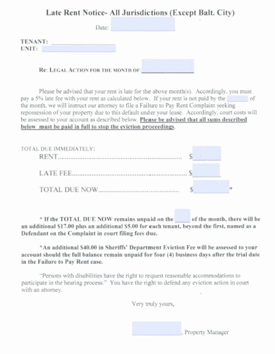 Late Rent Notice Template Lovely Printable Sample Late Rent Notice form