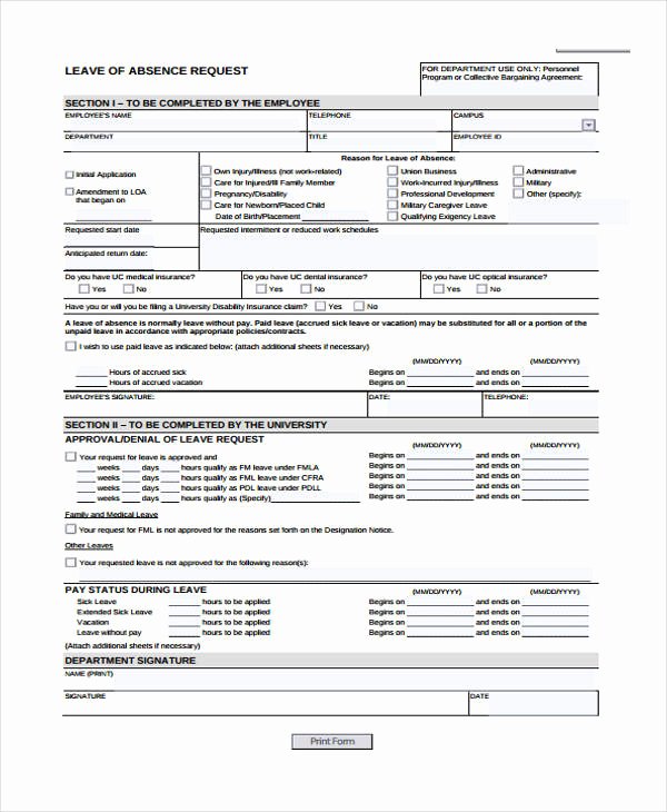 Leave Of Absence forms Template Awesome Free 35 Sample Request forms
