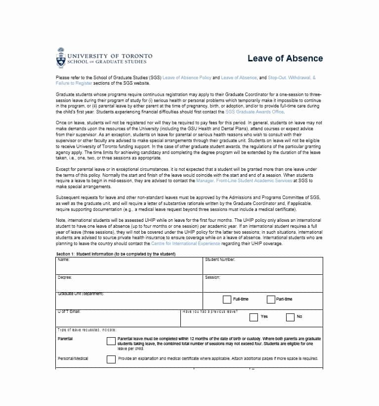 Leave Of Absence forms Template Best Of 45 Free Leave Of Absence Letters and forms Template Lab