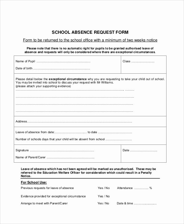 Leave Of Absence forms Template Best Of Sample Absence Request form 11 Examples In Word Pdf