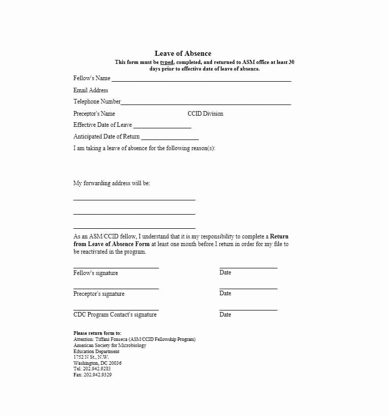 Leave Of Absence forms Template Inspirational 45 Free Leave Of Absence Letters and forms Template Lab
