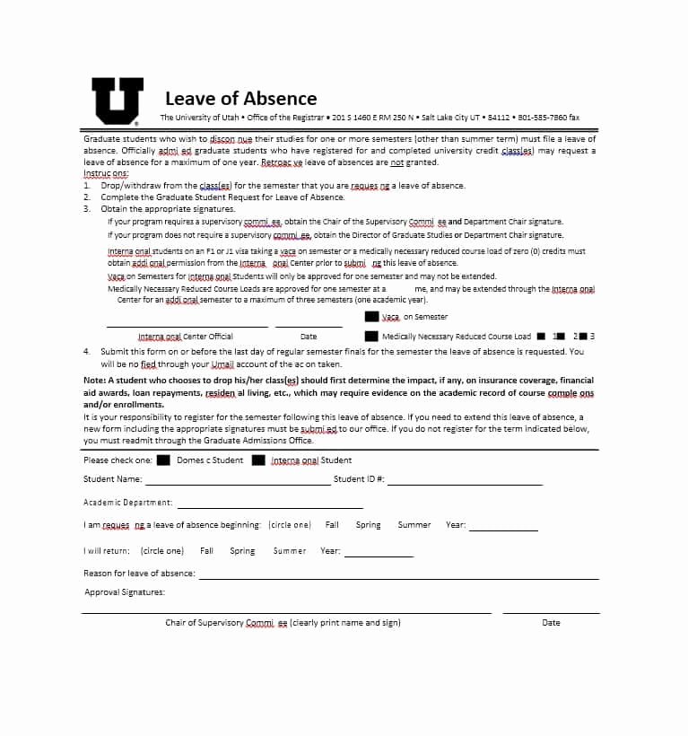 Leave Of Absence forms Template Lovely 45 Free Leave Of Absence Letters and forms Template Lab