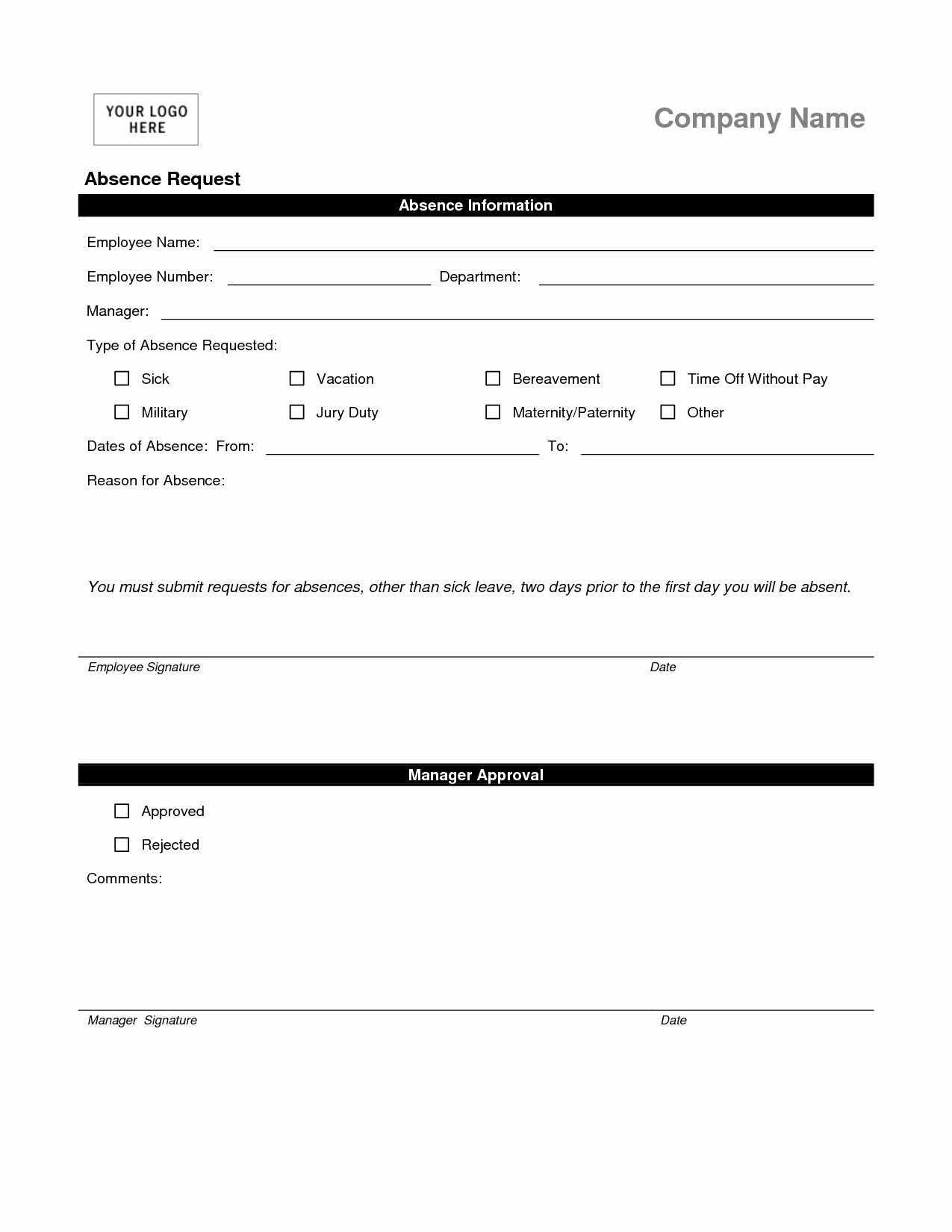 Leave Of Absence forms Template Lovely formatted New Absentee forms and Templates