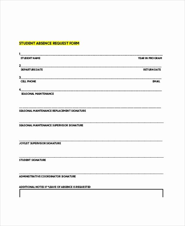 Leave Of Absence forms Template Lovely Sample Absence Request form 11 Examples In Word Pdf