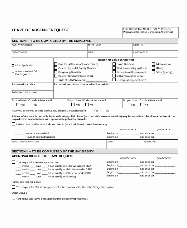 Leave Of Absence forms Template New 12 Sample Leave Request form Free Sample Example