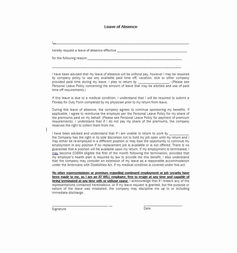 Leave Of Absence Templates Beautiful 45 Free Leave Of Absence Letters and forms Template Lab