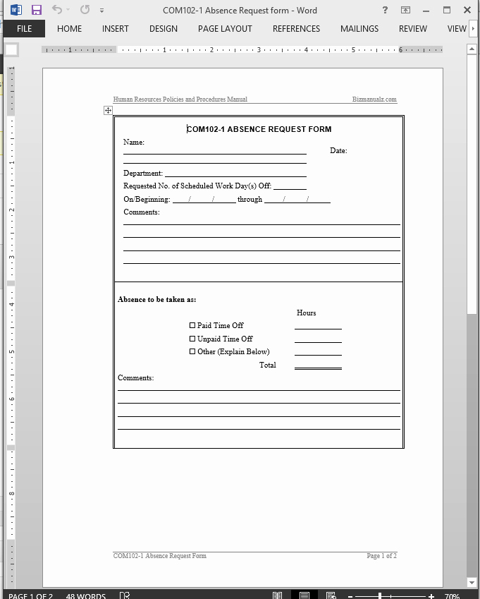 Leave Of Absence Templates Elegant Employee Absence Request Template