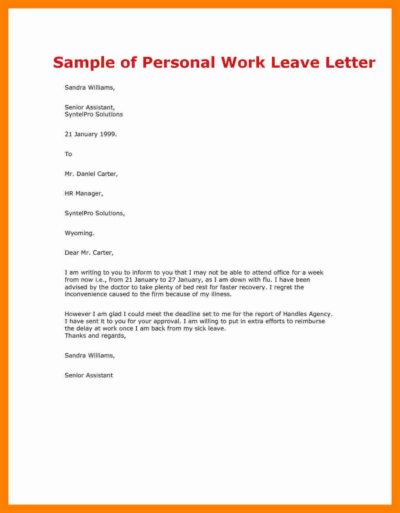 Leave Of Absence Templates Lovely Personal Leave Absence Letter Template Collection