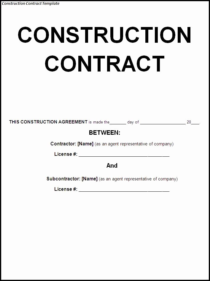 Letter Of Agreement Template Free Awesome Construction Contract Template