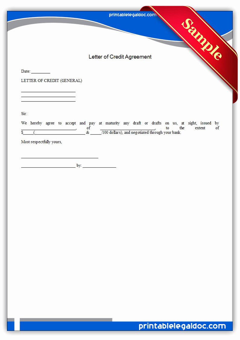 Letter Of Agreement Template Free Beautiful Free Printable Letter Credit Agreement form Generic