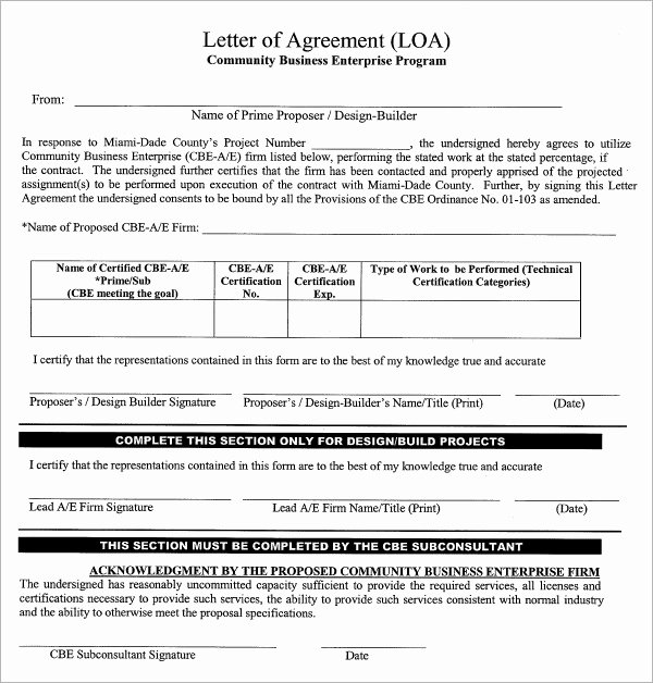 Letter Of Agreement Template Free Luxury Free 16 Letter Of Agreement Templates In Pdf