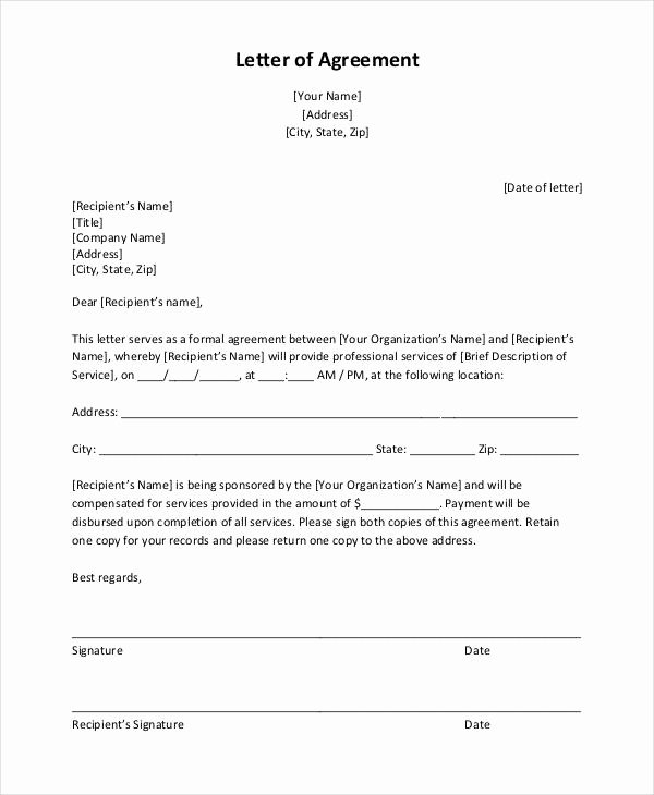 Letter Of Agreement Template Free Unique 12 Simple Agreement Letter Examples Pdf Word