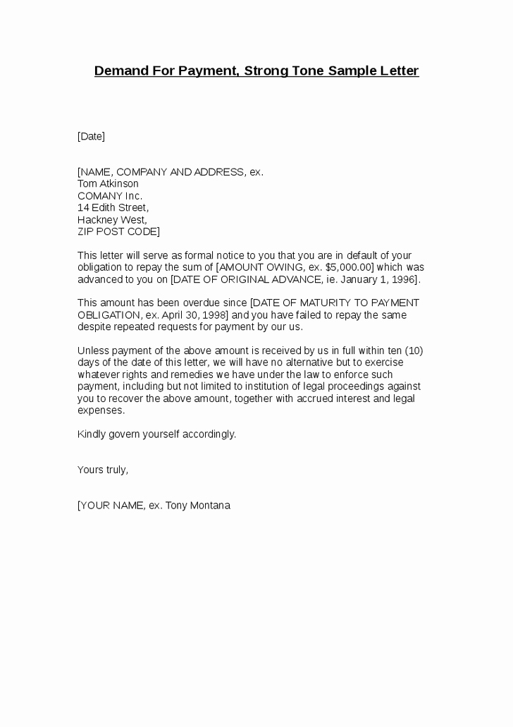 Letter Of Demand Template Free Unique Demand for Payment Strong tone Sample Letter 1 728