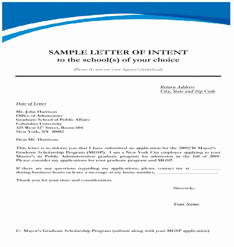 Letter Of Intent Template Awesome Letter Intent Sample