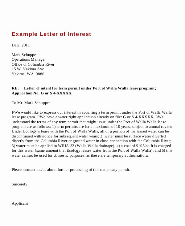 Letter Of Interest Templates Lovely 9 Letters Of Interest Free Sample Example format