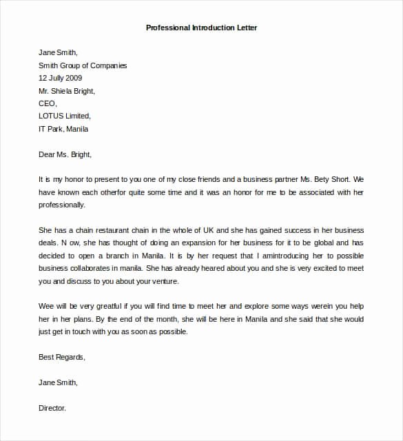 Letter Of Introduction Templates Beautiful 12 Sample Introduction Letters Writing Letters formats