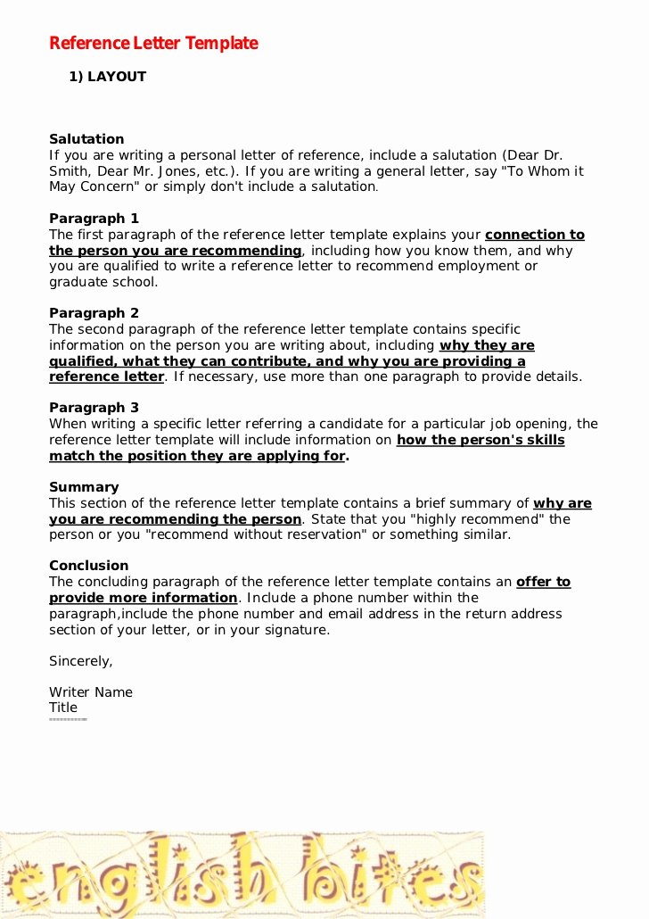 Letter Of Reccomendation Template New Reference Letter Template