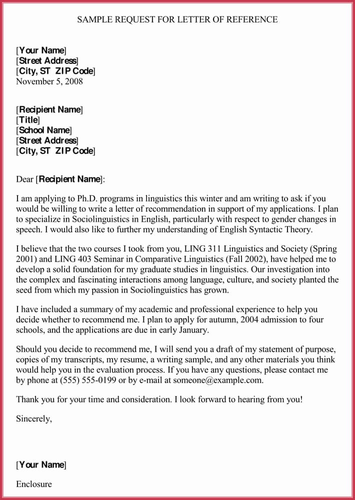 Letter Of Recomendation Template Luxury formal Reference Letter format 8 Sample Letters and