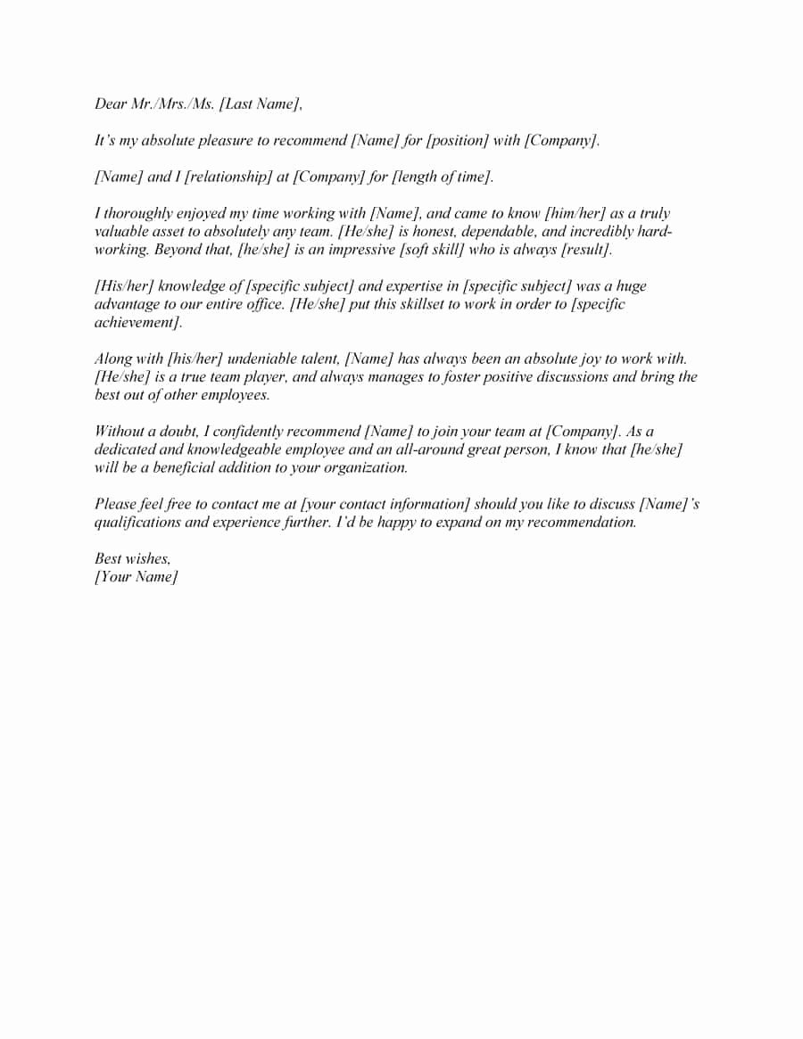 Letter Of Recommendation Template Free Elegant 43 Free Letter Of Re Mendation Templates &amp; Samples