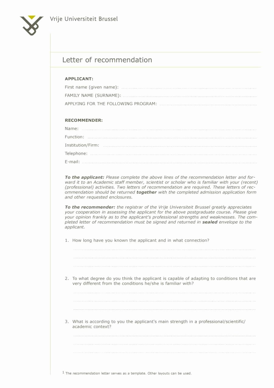 Letter Of Recommendation Template Free Lovely 43 Free Letter Of Re Mendation Templates &amp; Samples