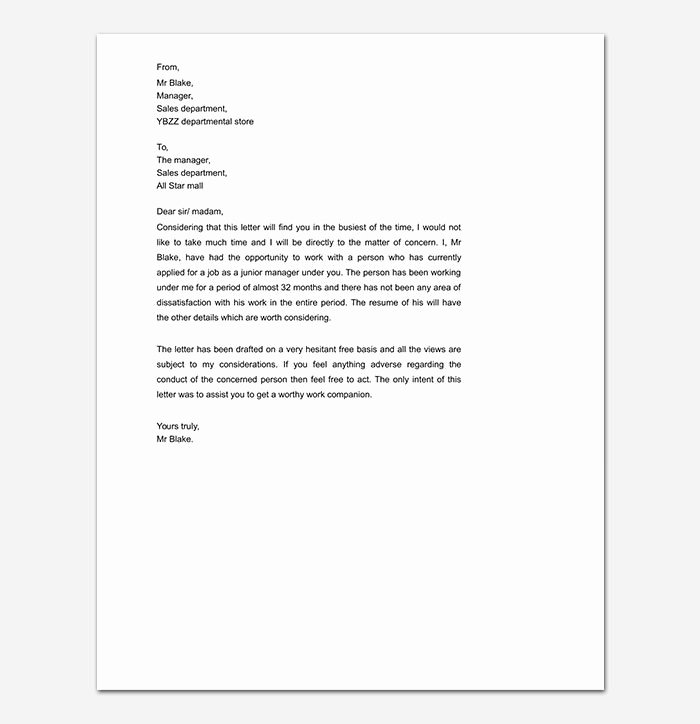 Letter Of Recommendation Template Free Unique Personal Reference Letter