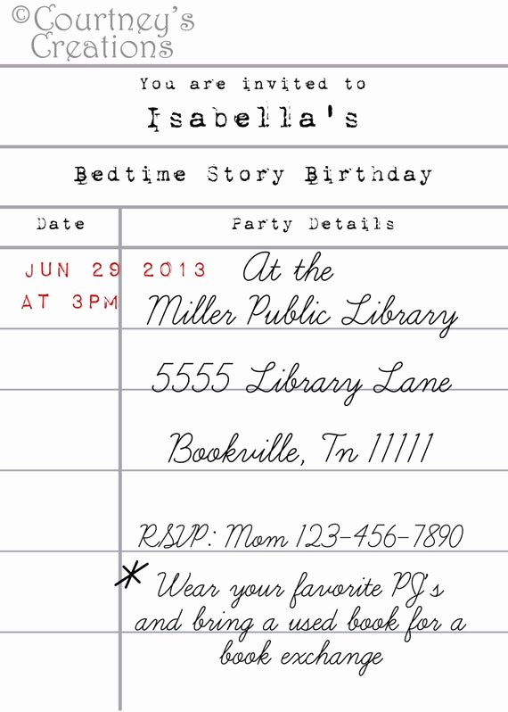 Library Card Invitations Template Best Of 5x7 Printable Library Card Style Book themed Birthday