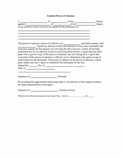 Limited Power Of attorney Template Awesome Limited Power Of attorney form Download Create Fill