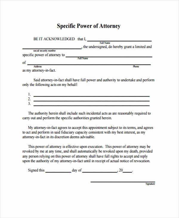 Limited Power Of attorney Template Beautiful Power Of attorney form Template