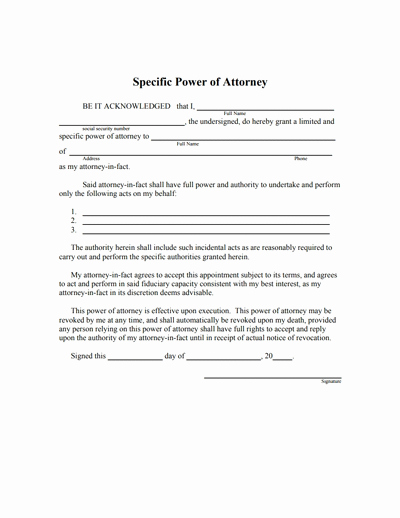 Limited Power Of attorney Template Beautiful Special Power Of attorney form