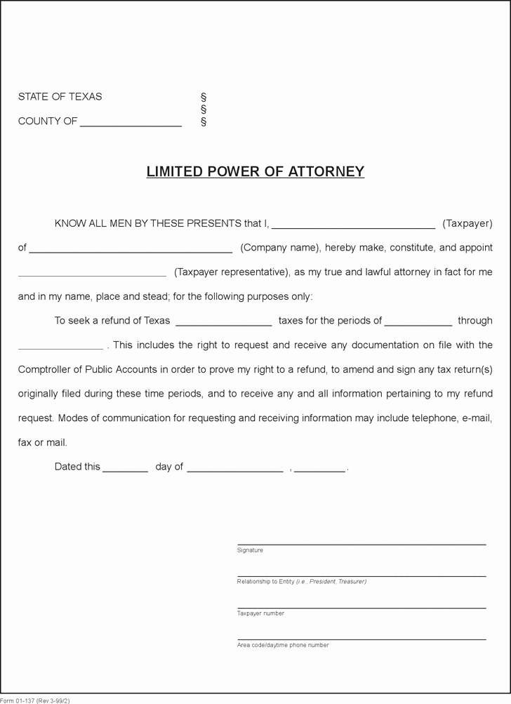 Limited Power Of attorney Template Fresh Free Texas Limited Power Of attorney form Pdf 14kb