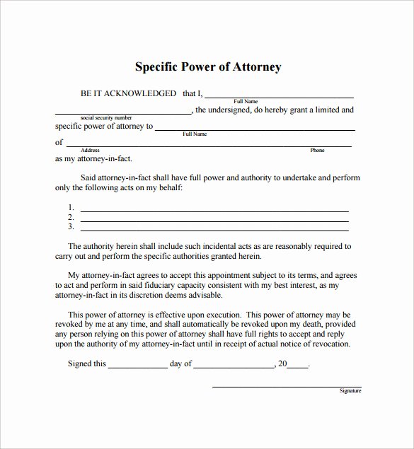Limited Power Of attorney Template Unique Simple Power Of attorney form 7 Free Samples Examples