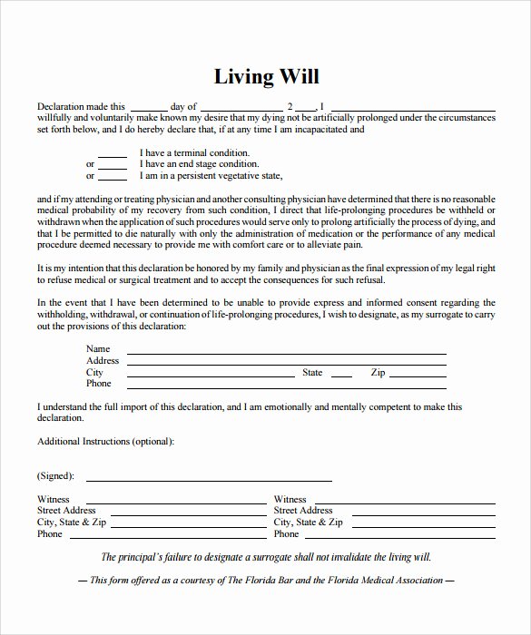 Living Will Template Free Fresh Sample Living Will – 7 Documents In Pdf Word